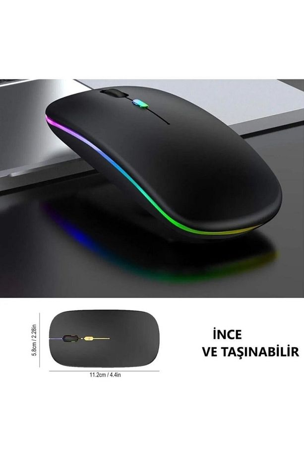 Kablosuz Fare Wireless Mouse 4 Tuşlu Renk Sessiz Şarj Edilebilir Dpı Kontrol - 5