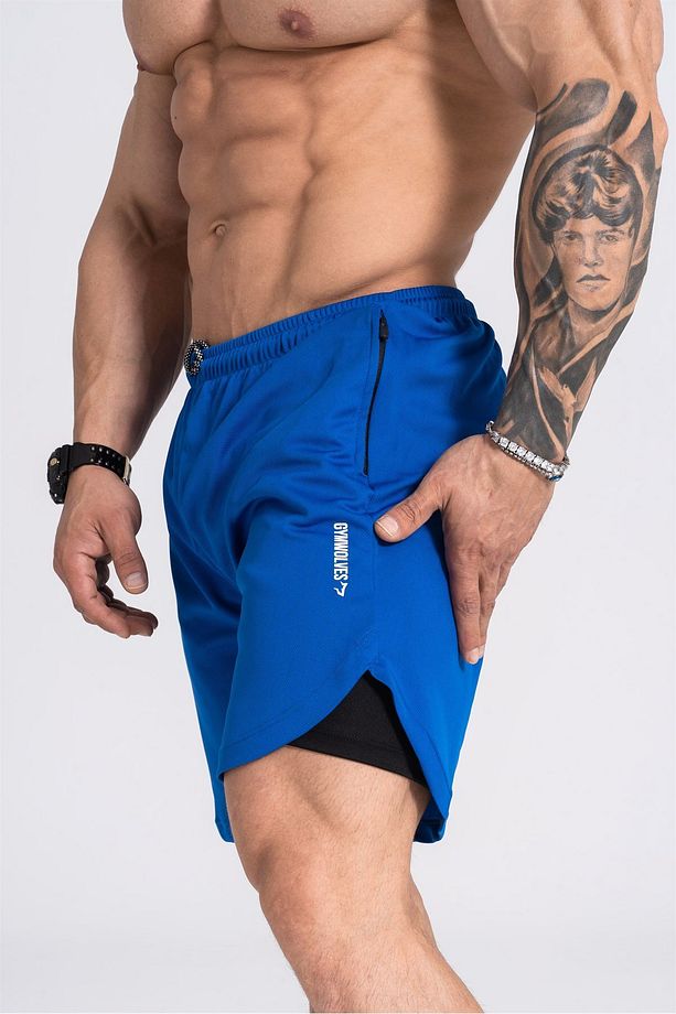 Erkek Spor Şort Çift Katmanlı | Saks | Comfortable Serisi | - 1