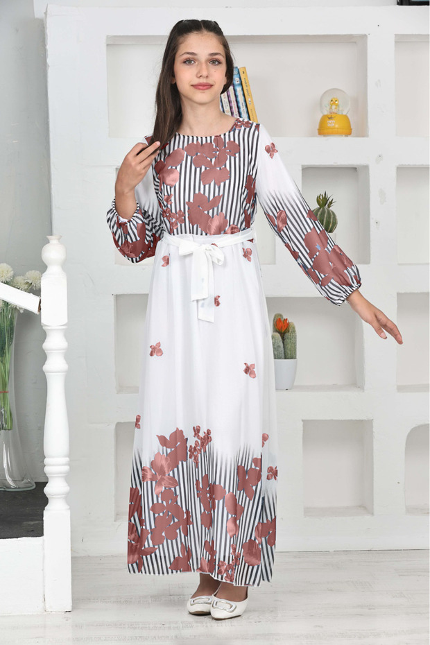 Young Girl Floral Print Chiffon Hijab Dress