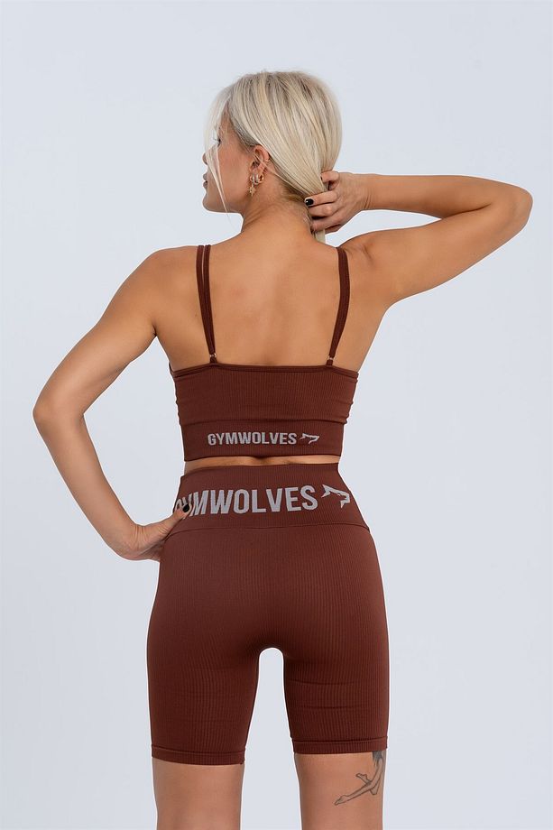 Kadın Spor Şort | Kahverengi | Dikişsiz Spor Şort | Fitilli | Anvelop Model | - 3