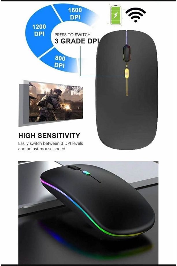 Kablosuz Fare Wireless Mouse 4 Tuşlu Renk Sessiz Şarj Edilebilir Dpı Kontrol - 7