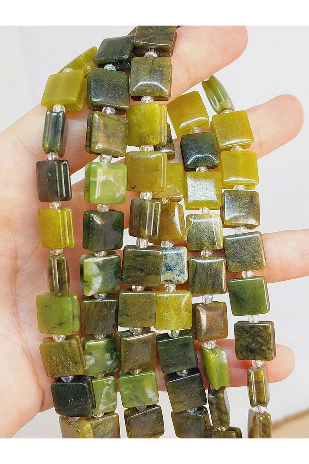 Bracelet with Jade Stone, Side-Cut Square Shape 10X10Mm, Half Strand (49554) (18cm in Length)