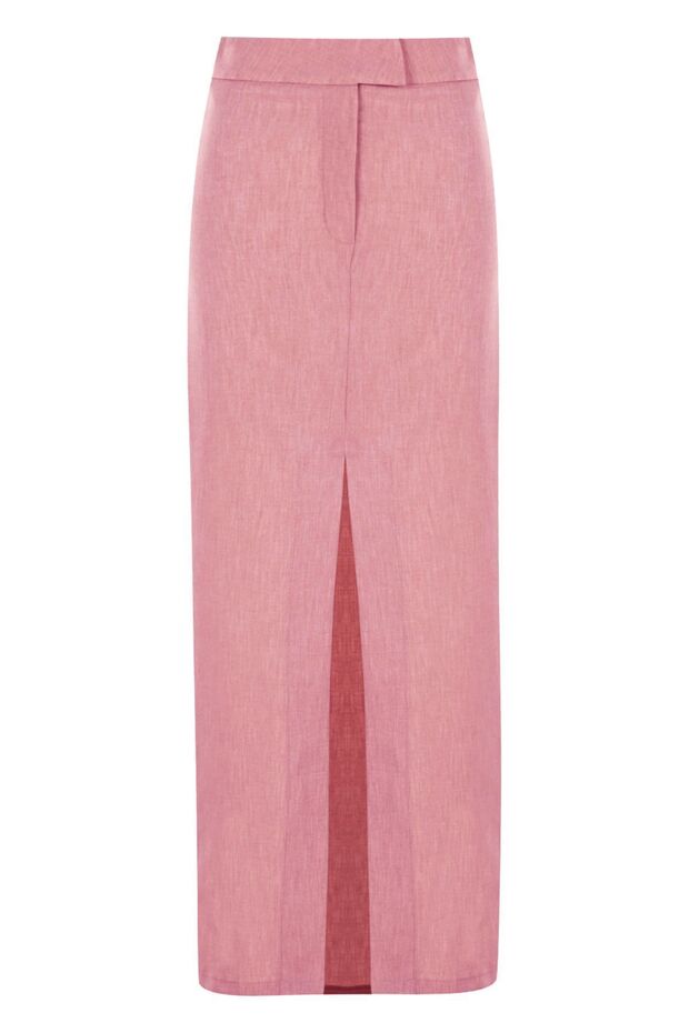 Gül Kurusu Normal Bel Önden Yırtmaçlı Midi Etek - 1