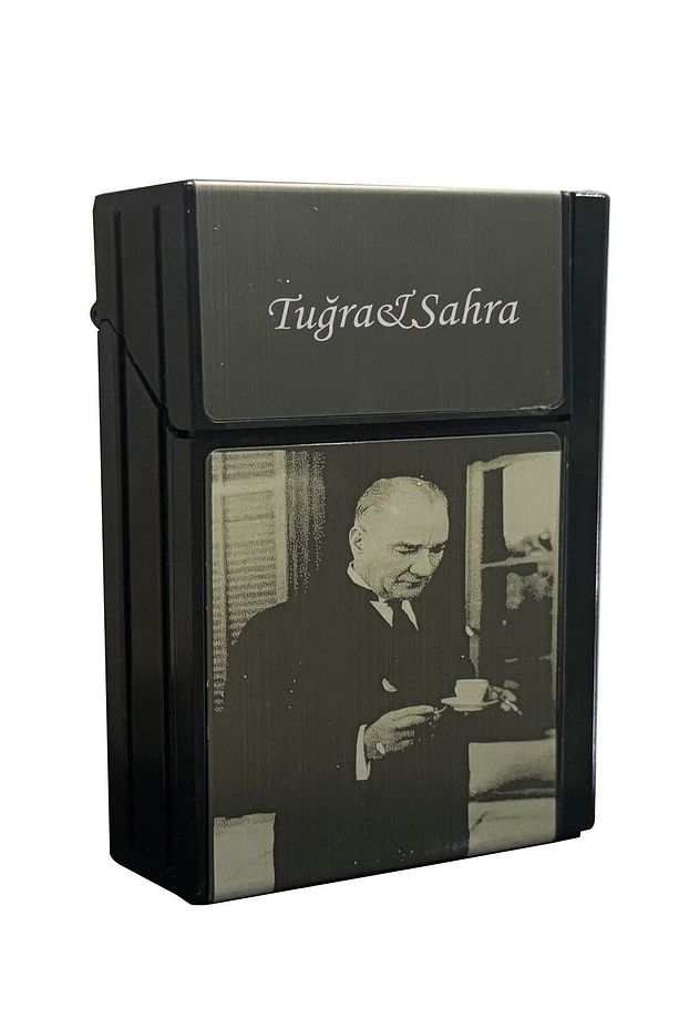 Usb Şarjlı Elektronik Çakmak Taşınabilir Sigara Paketi Muhafaza Kutusu Atatürk Baskılı - 1