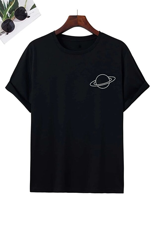 Unisex Plus Size Saturn Printed Crew Neck t-shirt