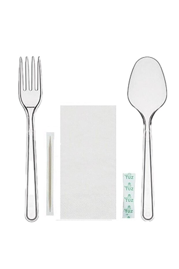 40 Pieces Individually Packaged Plastic Luxury Disposable Spoon, Fork, Napkin, Toothpick, Salt 5-Piece Dinnerware Set