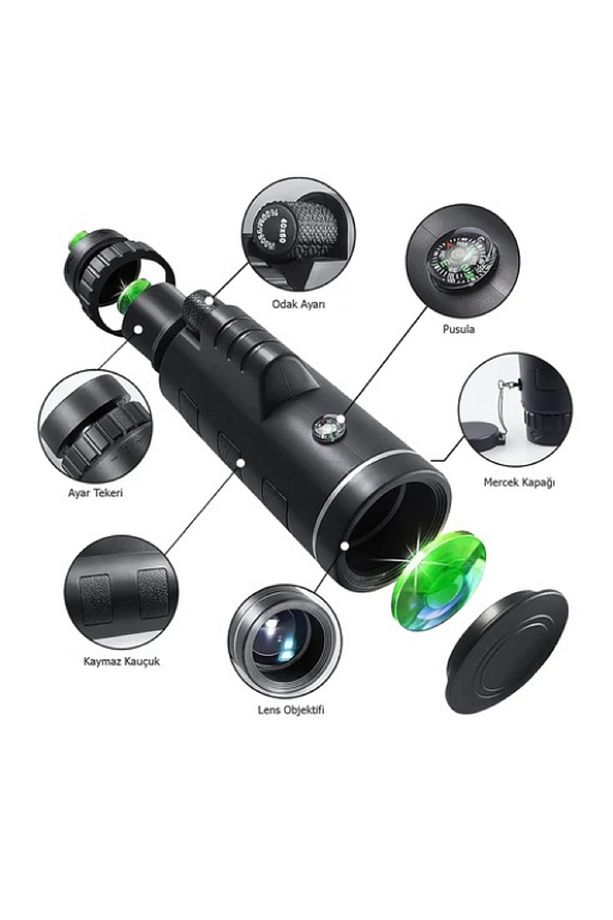 Lizer 40x60 Dürbün Teleskop Telefon Tutucu,Gece Görüşü,Pusula,Tripod,Su Geçirmez - 6