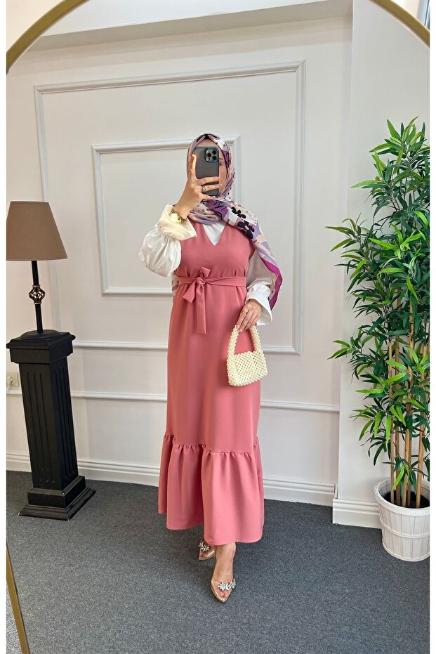 Rose Pink Crepe Hijab Gilet