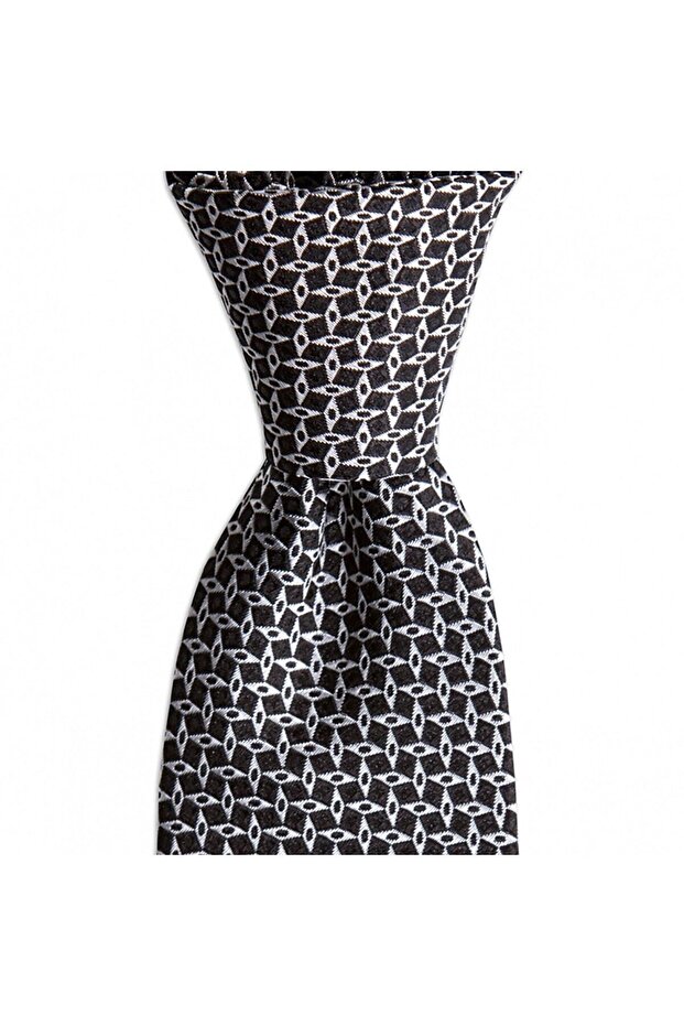 Black Patterned 7.5 cm Wide Silk Tie