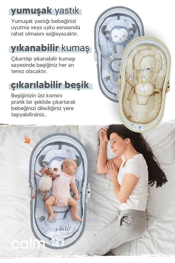 Bej Calm All-in-One Beşik ve Ana Kucağı – Müzikli, Otomatik Sallanabilir, Bluetooth Özellikli - 2