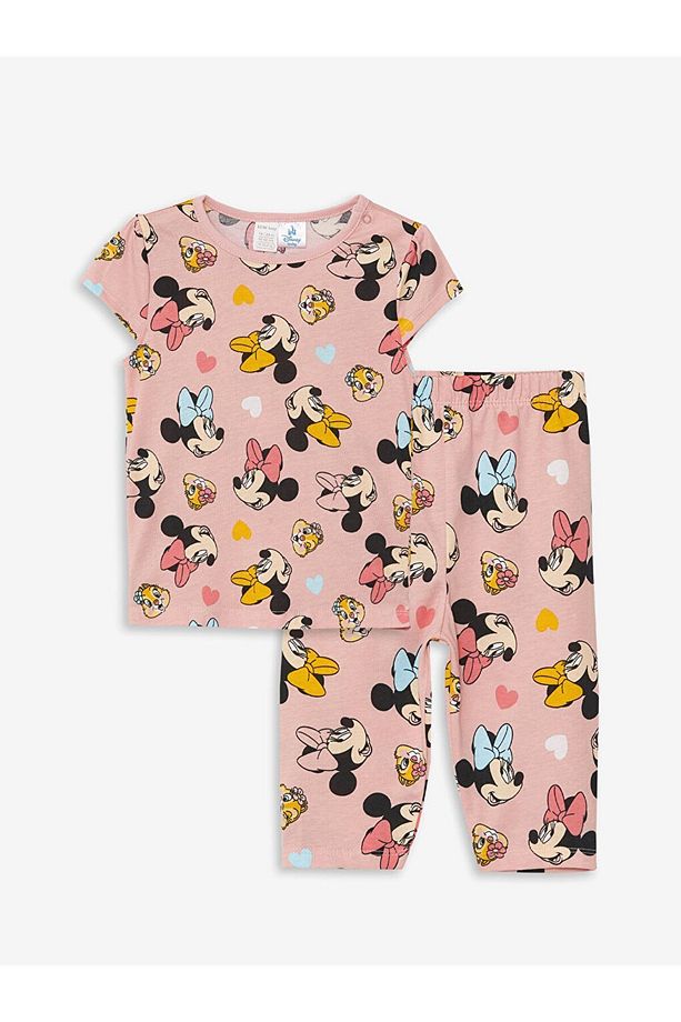 LCW Bisiklet Yaka Kısa Kollu Minnie Mouse Baskılı Kız Bebek Pijama Takımı - 1