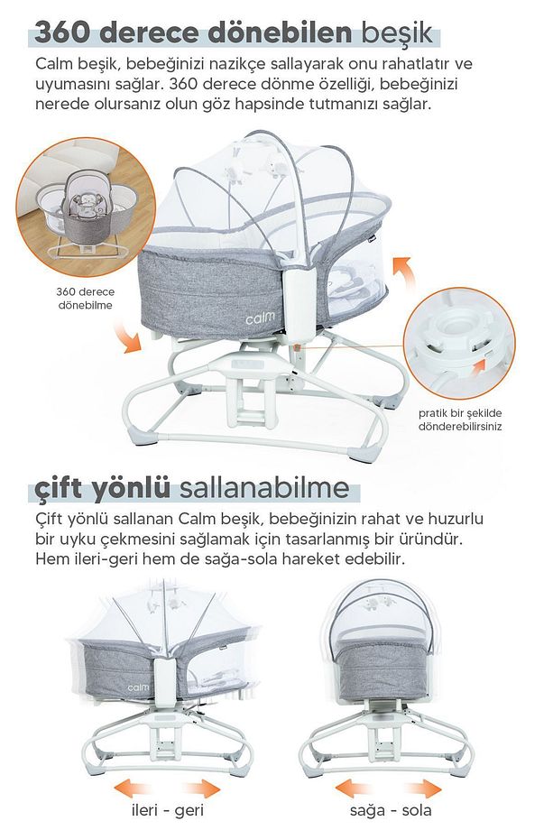 Bej Calm All-in-One Beşik ve Ana Kucağı – Müzikli, Otomatik Sallanabilir, Bluetooth Özellikli - 8