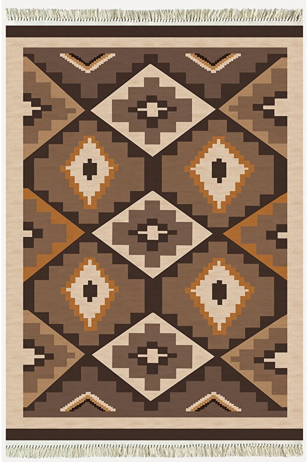 Black and Brown Tones Geometric Antique Patterned Decorative Woven Base Cotton3618