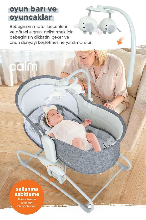 Bej Calm All-in-One Beşik ve Ana Kucağı – Müzikli, Otomatik Sallanabilir, Bluetooth Özellikli - 6