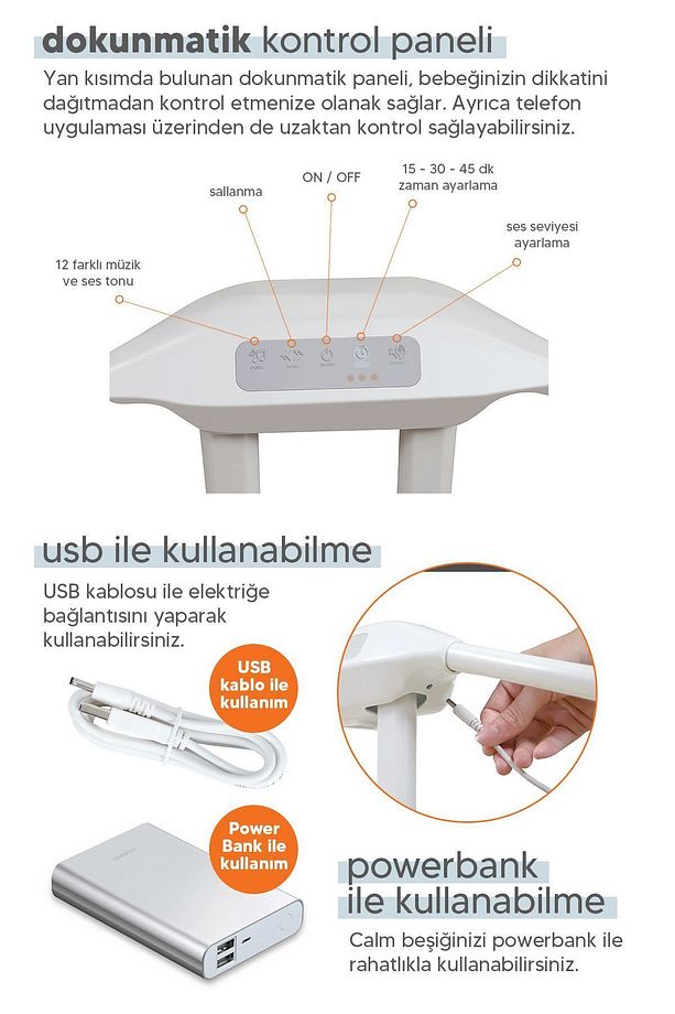 Bej Calm All-in-One Beşik ve Ana Kucağı – Müzikli, Otomatik Sallanabilir, Bluetooth Özellikli - 3