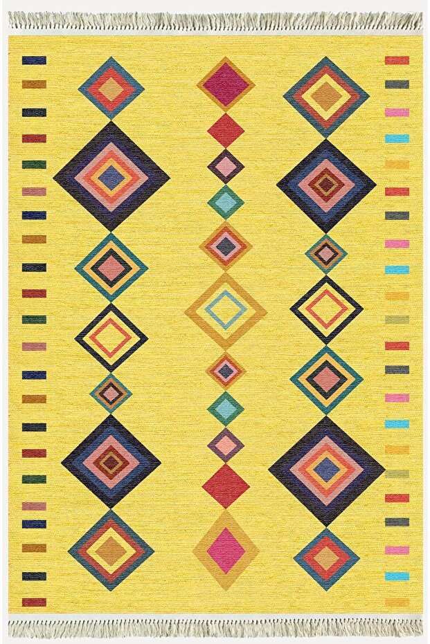 Cotton Series Yellow Tone Bordered Pattern Decorative Woven Base Rug