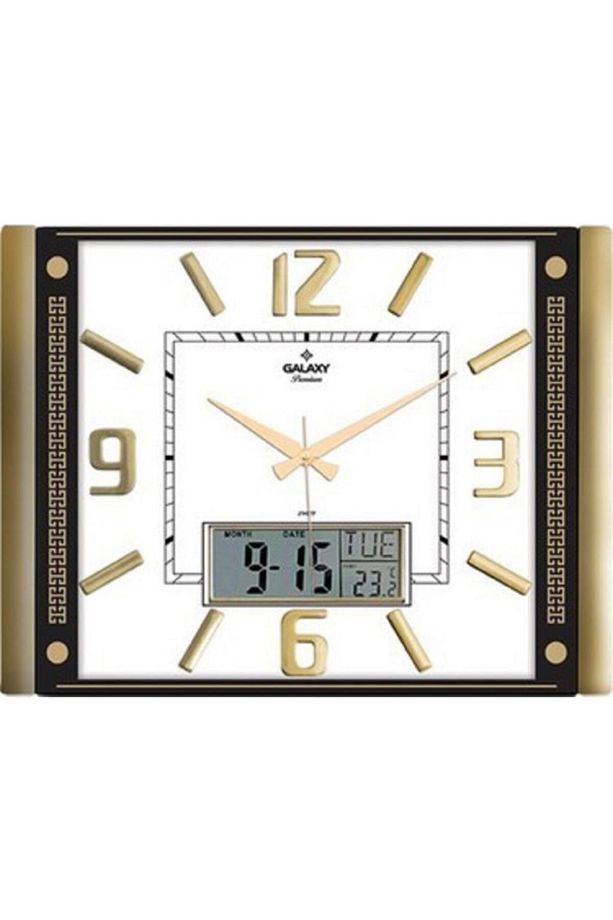 Gold  Premium Termometreli ve Takvimli Duvar Saati T-711-g - 1