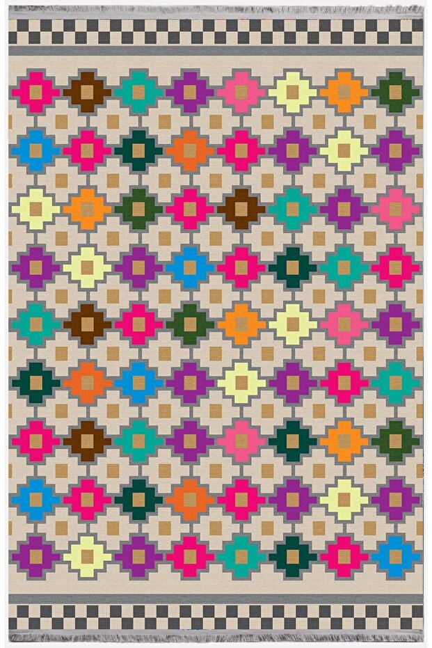 Cotton Series Multy Tones Geometric Diamond Pattern Decorative Woven Base Rug