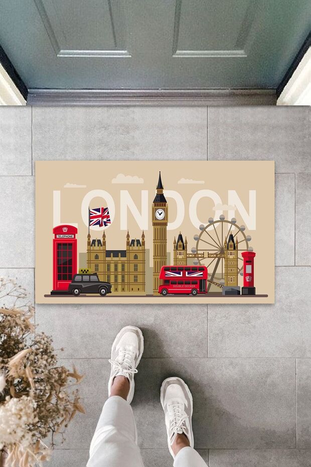 Multi-Purpose Digital Printing Beige London Themed Indoor and Outdoor Doormat