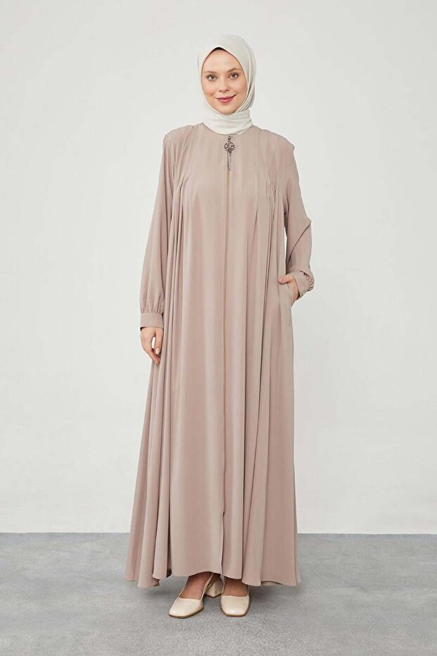 Camel Colored Button Detailed Ferace - 1