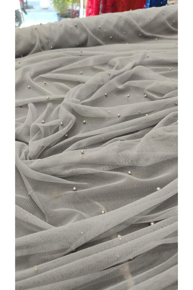 Boncuklu Tül Gri - 1