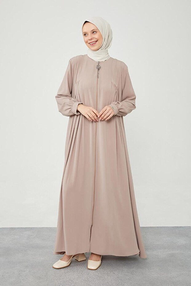 Camel Colored Button Detailed Ferace - 2