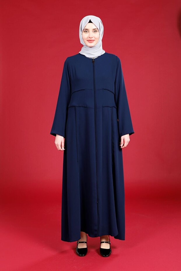 Navy Blue Ribbed Zippered Ferace - Eliz 3761