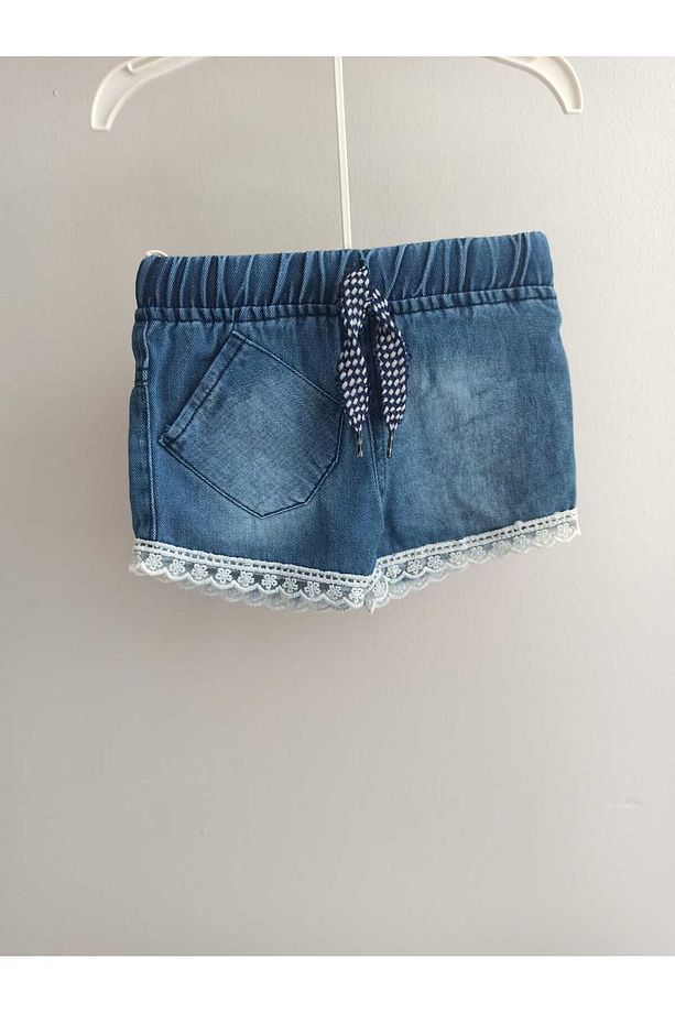 eteği  püsküllü dantelli mini kot şort+tişört kız takım mercan - 4