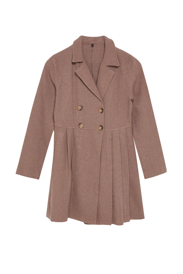 Kahverengi Pileli Düğmeli Mini Dokuma Elbise TWOAW24EL00338 - 12