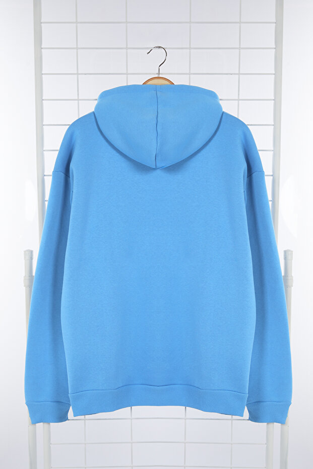 Mavi Oversize/Geniş Kesim Kapüşonlu Kabaran Baskılı İçi Polar/Sıcak Tutan Sweatshirt TMNAW25SW00037 - 7