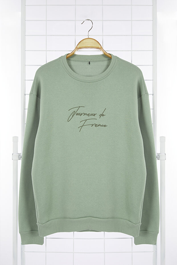 Mint Oversize/Geniş Kesim Yazı Nakışlı Kalın İçi Polar Sweatshirt TMNAW25SW00091 - 6