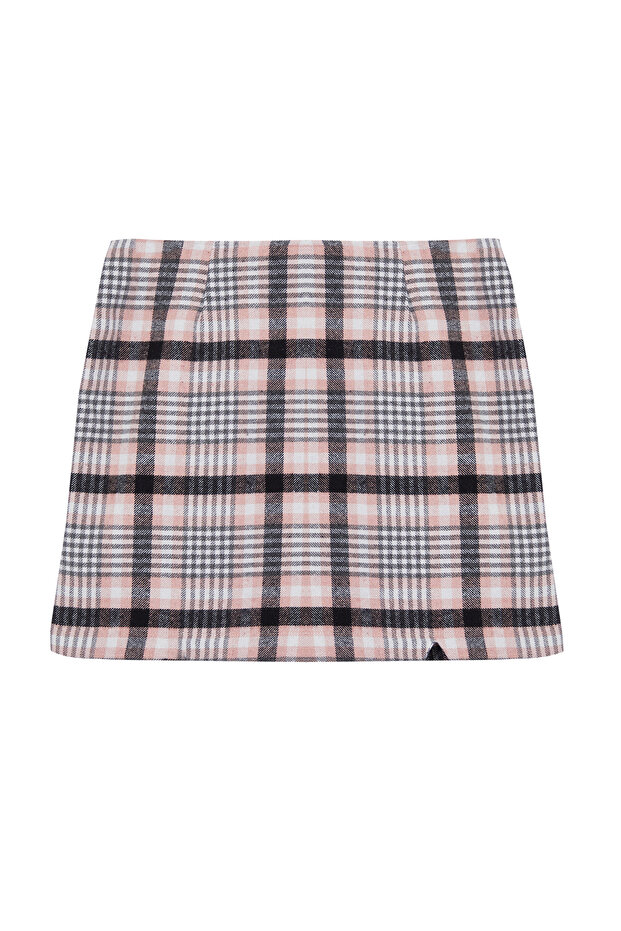 Çok Renkli Kadın Ekose/Kareli Dokuma Büyük Beden Etek TBBAW25AZ00004 - 6