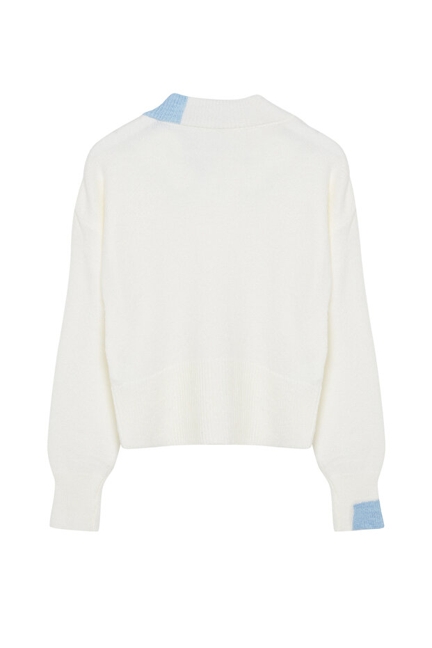 Ekru Yumuşak Dokulu Atkılı Triko Kazak TWOAW25KZ00205 - 8
