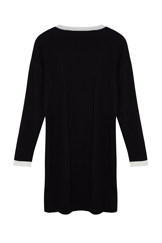 Schwarzes Mini-Strickkleid mit Farbblockdesign - TWOAW25EL00006 - 7