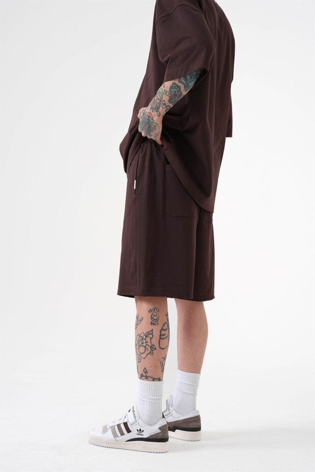 Erkek Premium Basic Pamuklu Kahve Şort - 2