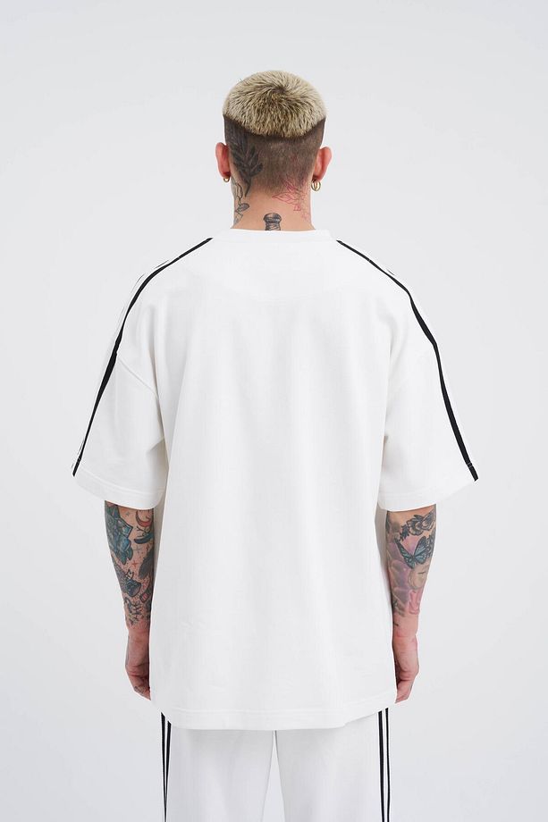 Erkek Striped Sleeves Basic Oversize Ekru Takım - 3