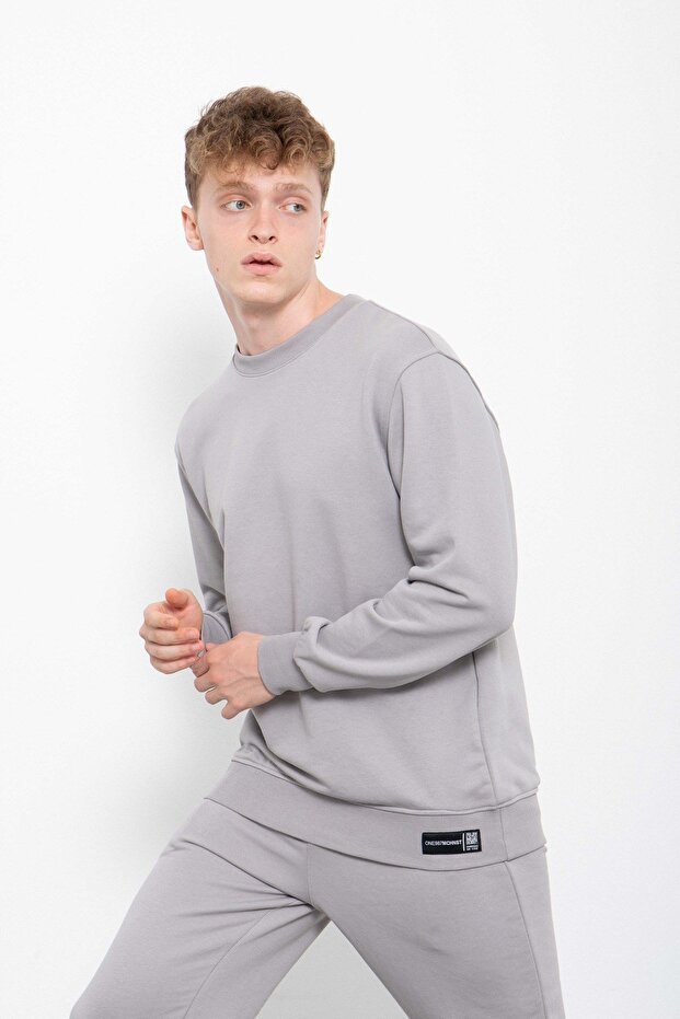 Regular Basic Şardonsuz Sweatshirt Ice Gri - 2
