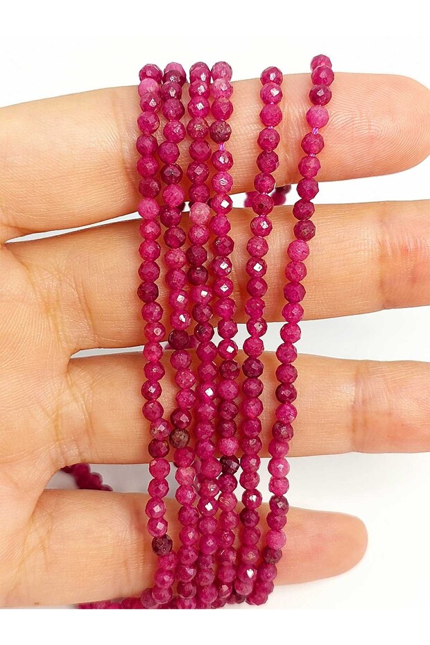 Bracelet Length Half Strand Ruby Stone Faceted Cut Strand 3mm (45324) (17cm in Length)