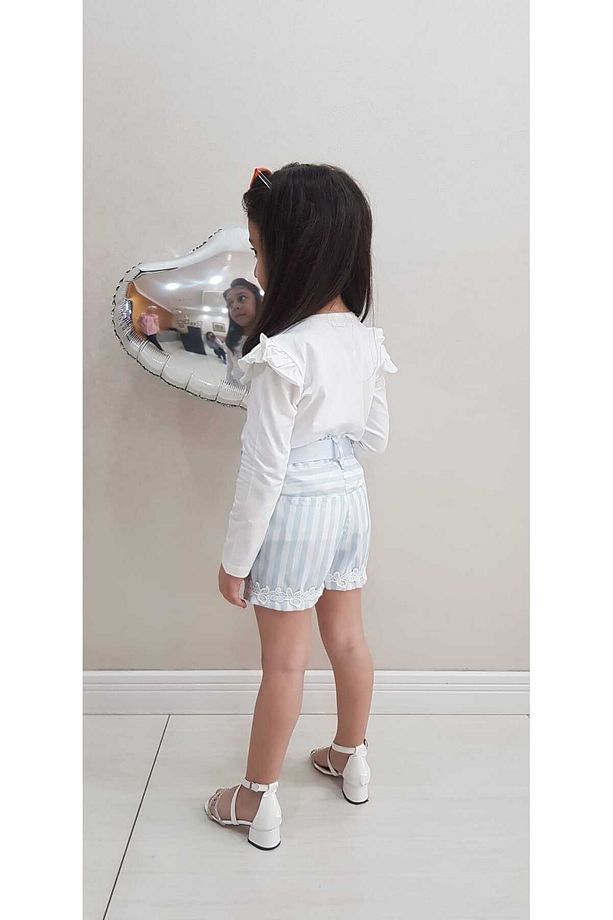 Kız Çocuk Çizgili %100 Polyester Şort 1/2/3/4/5/6/7/8 Yaş - 1