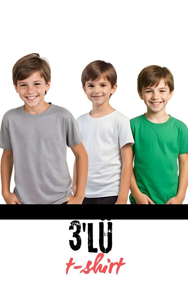 3-PIECE CHILDREN'S FLAT ROUND COLLAR SHORT SLEEVE T-SHIRT