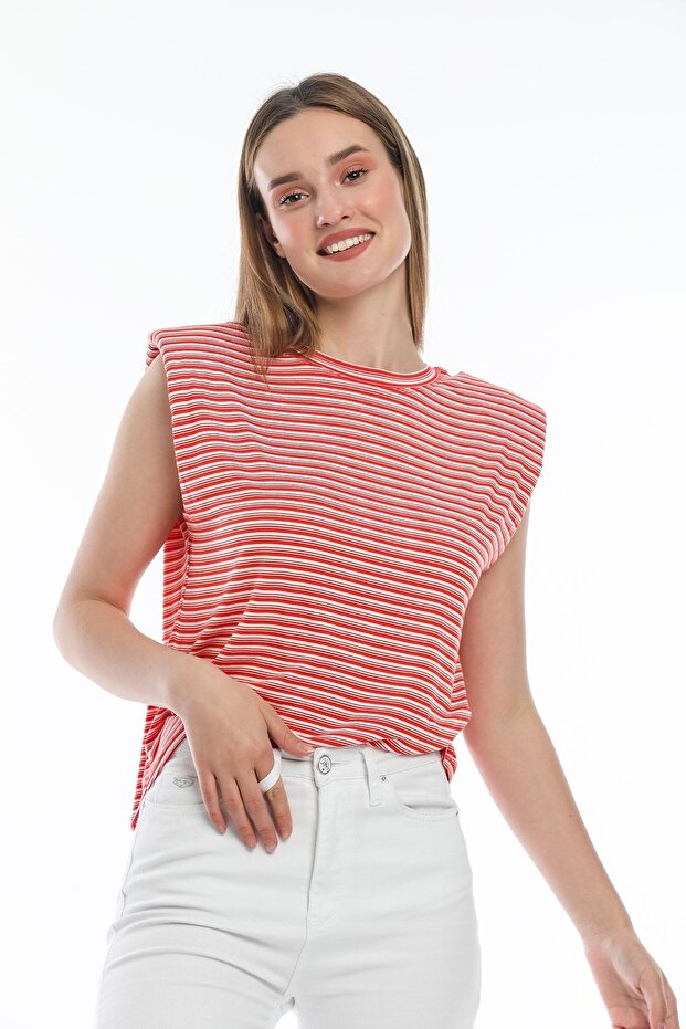 أحمر مخطط مبطن أساسي - 5