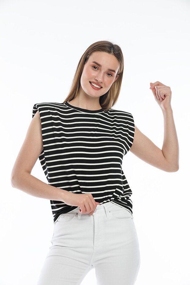 Μαύρη ριγέ επένδυση Basic - 4