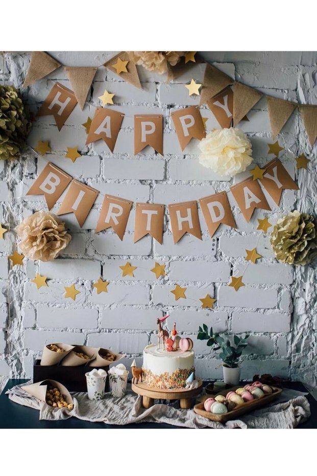 Kraft Happy Birthday Lettering and Chain Star Set of 2