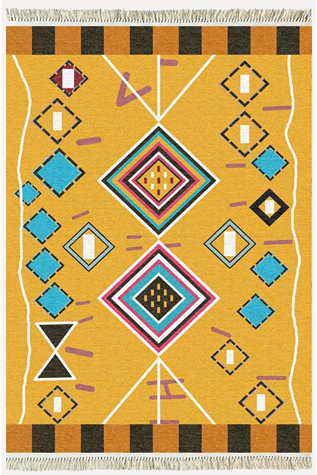 Cotton Series Scandinavian Geometric Patterned Decorative Woven Base Rug