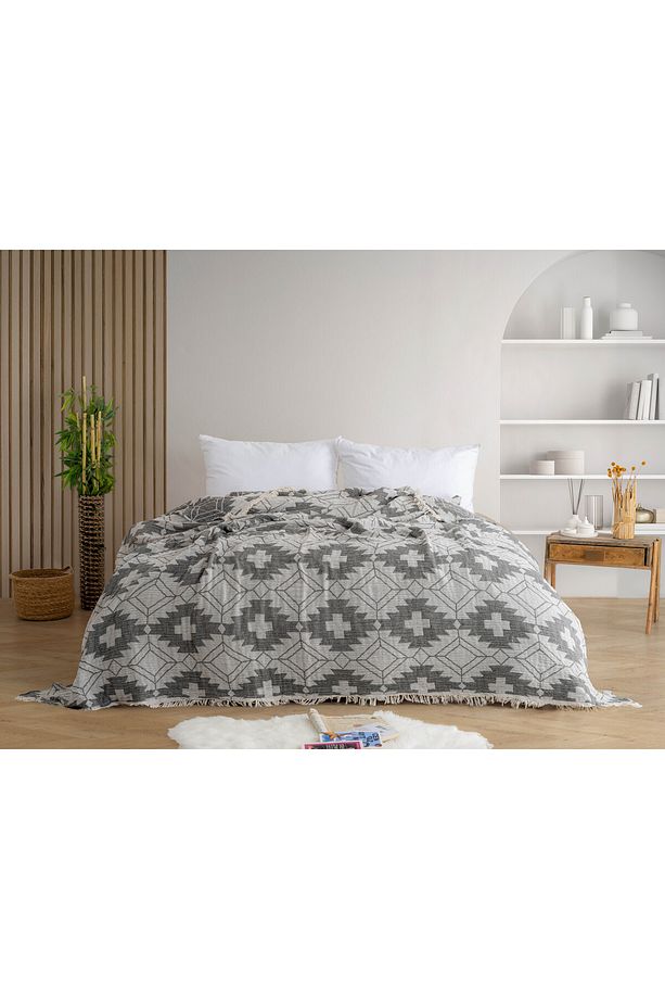 4 Kat Müslin Yatak Örtüsü Pike, %100 Pamuk, Yumuşak Doku, Kilim Desenli, Çift Kişilik Pike - 1