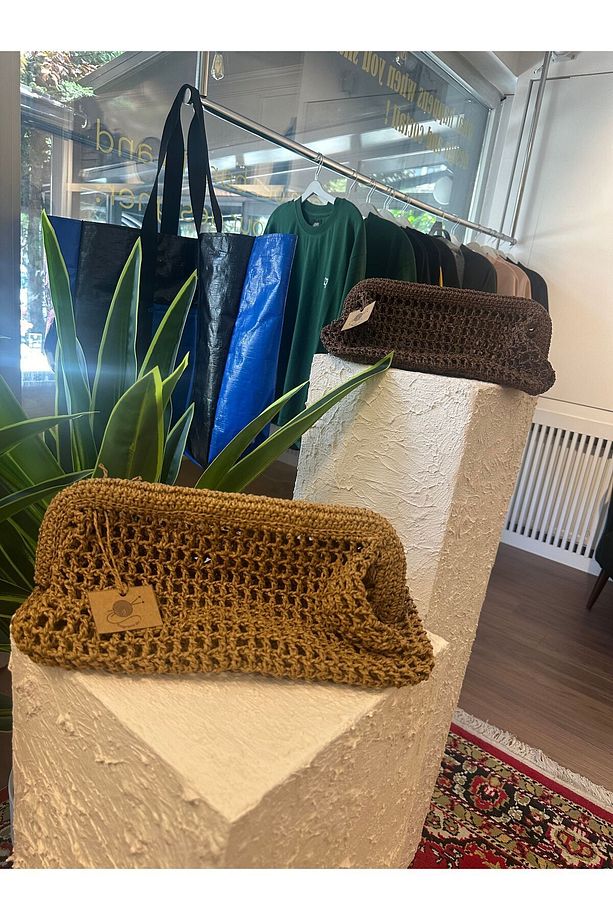 Hasır Transparan Clutch Çanta -Kahve - 3