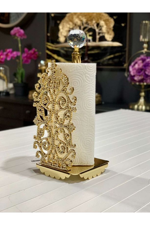 Taşlı Gold Rulo Peçetelik Kağıt Havlu Tutucu - 1