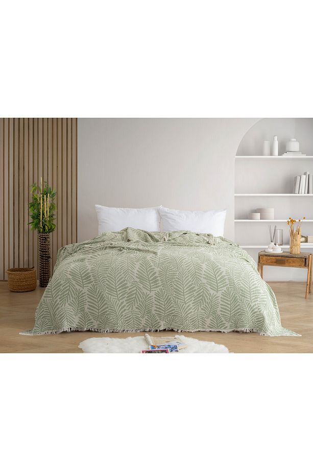 4 Kat Müslin Yatak Örtüsü Pike, %100 Pamuk, Yumuşak Doku, Lotus Desenli, Çift Kişilik Pike - 1