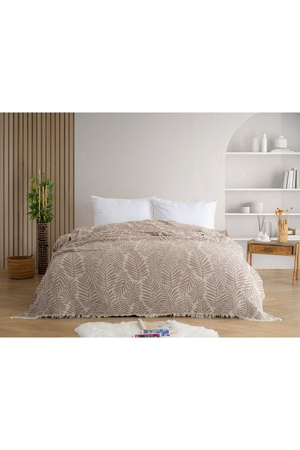 4 Kat Müslin Yatak Örtüsü Pike, %100 Pamuk, Yumuşak Doku, Lotus Desenli, Çift Kişilik Pike - 1