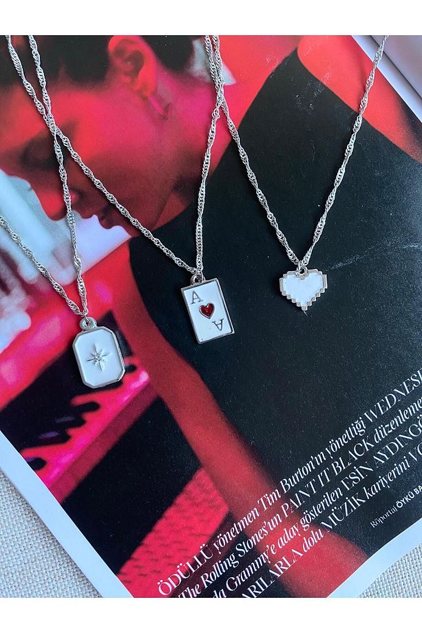Kadın Silver Best Friend Kolye Seti / 3'Lü Set Kolye / Gümüş Kolye Seti - 1